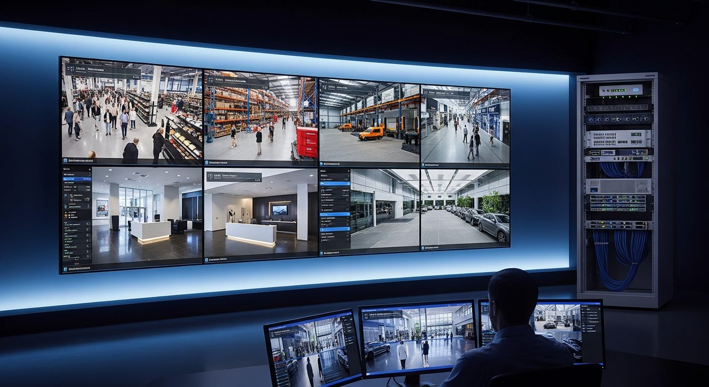 Cloud Video Surveillance Benefits | Why Move from NVR to Cloud VMS 1 Multi-site cloud VMS dashboard showing camera feeds from retail warehouse and office locations