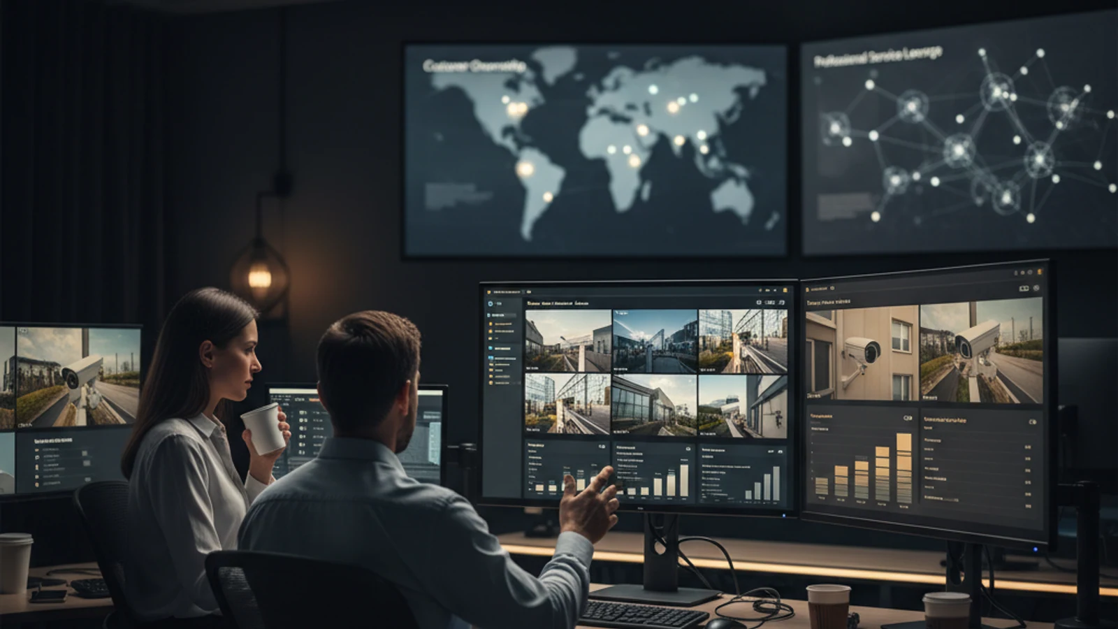 Cinematic enterprise physical security cloud surveillance visual for Private Label