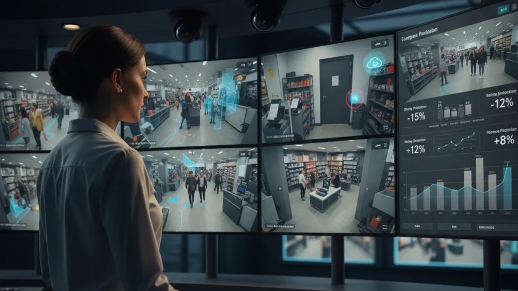 Retail foot traffic analytics showing AI people counting and customer flow heatmaps for store operations
