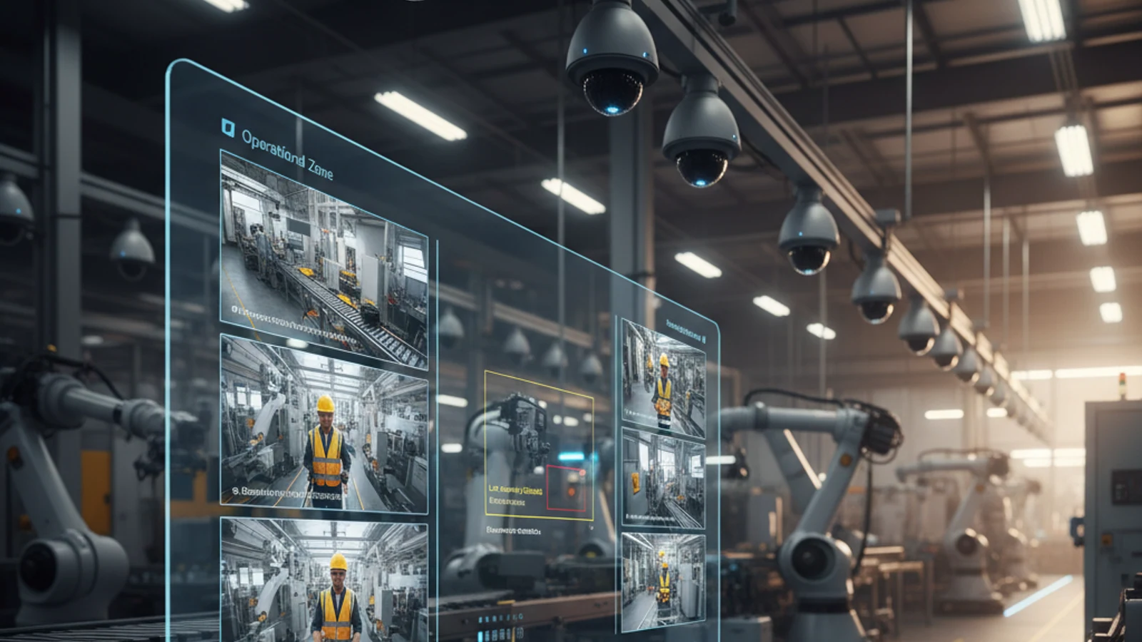 Cinematic manufacturing cloud surveillance visual for Live Camera Streaming Widget - Embed Camera Feeds on Any Website | iFovea