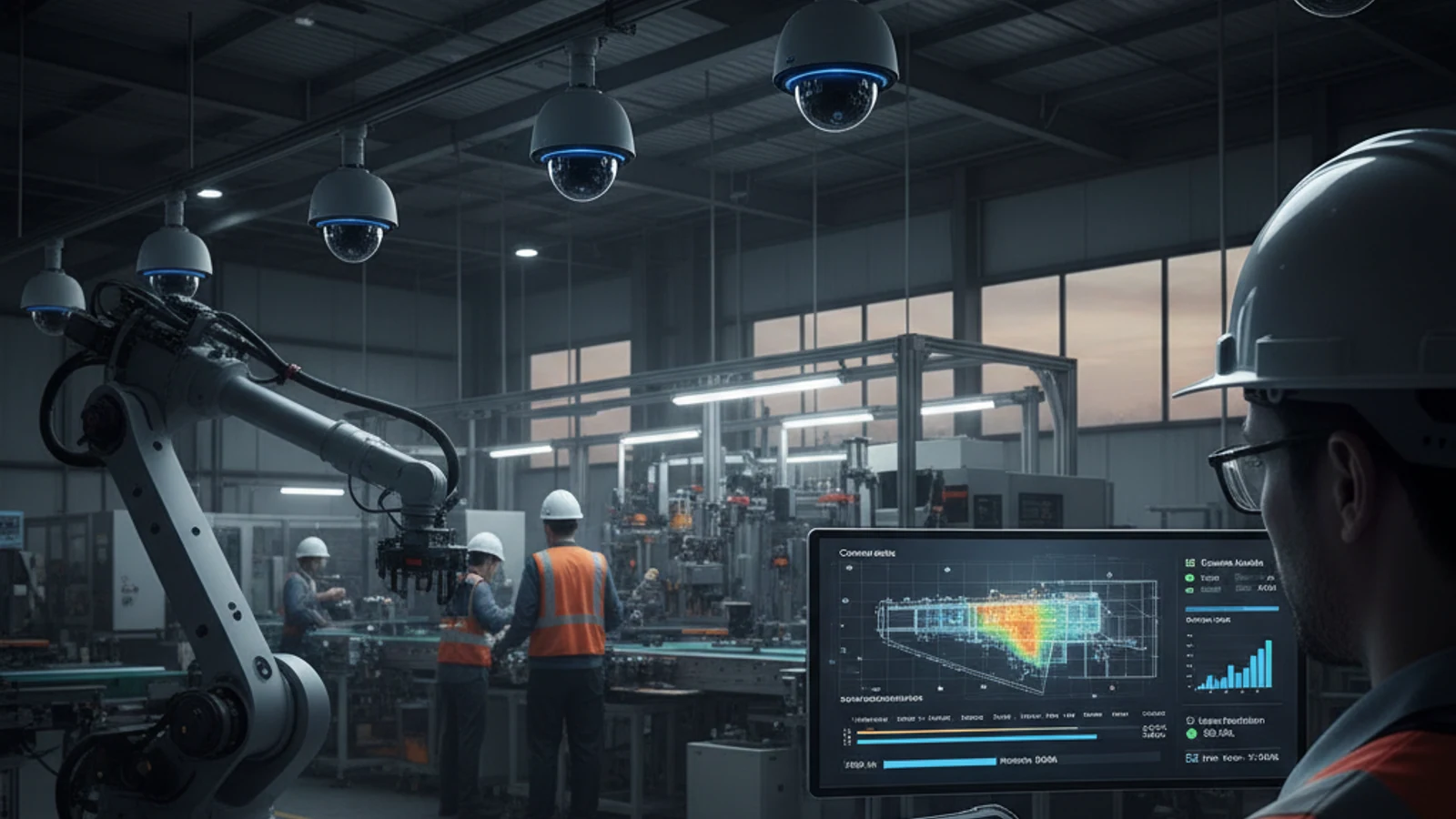 AI Video Analytics Platform: 10 Analytics Types | iFovea 1 Cinematic manufacturing cloud surveillance visual for AI Video Analytics Platform: 10 Analytics Types | iFovea