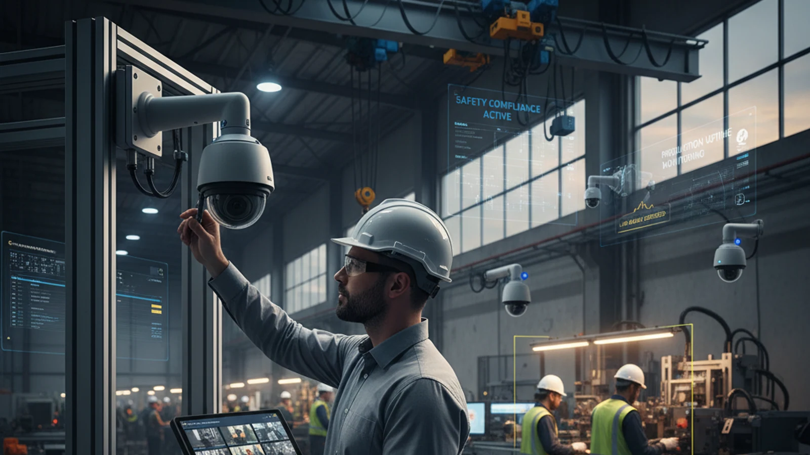 Cinematic manufacturing cloud surveillance visual for White-Label VMS Platform: Build Your Own Cloud Surveillance Brand | iFovea