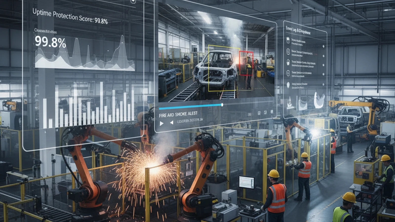 Cinematic manufacturing cloud surveillance visual for Fire and Smoke Detection Camera: AI Video Early Warning | iFovea