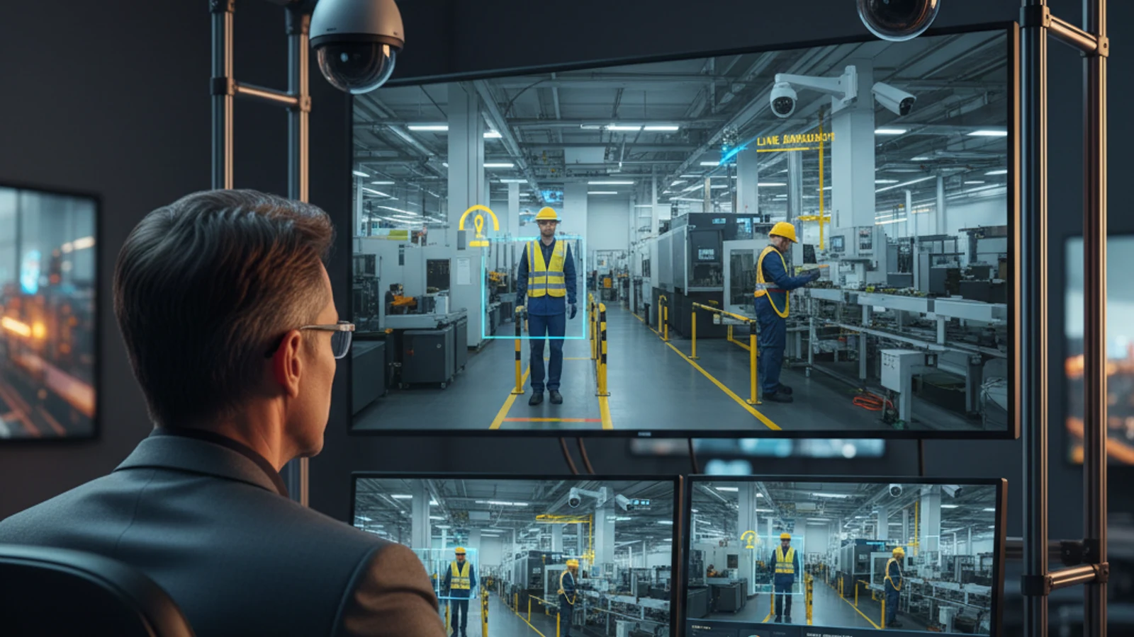 Cinematic manufacturing cloud surveillance visual for Loitering Detection Software: AI Suspicious Behavior Alerts | iFovea