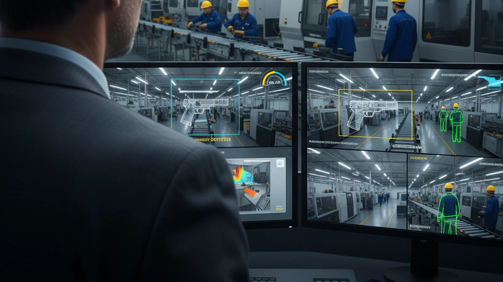Cinematic manufacturing cloud surveillance visual for Gun Detection System: AI Firearm Detection for Real-Time Security | iFovea