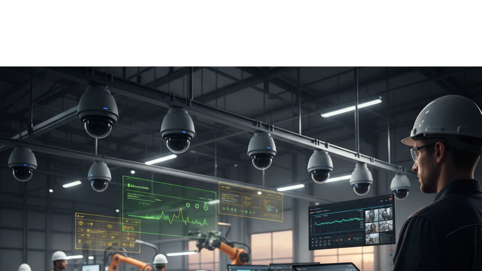 Cinematic manufacturing cloud surveillance visual for Small Business Video Surveillance: Cloud VMS That Scales With You | iFovea