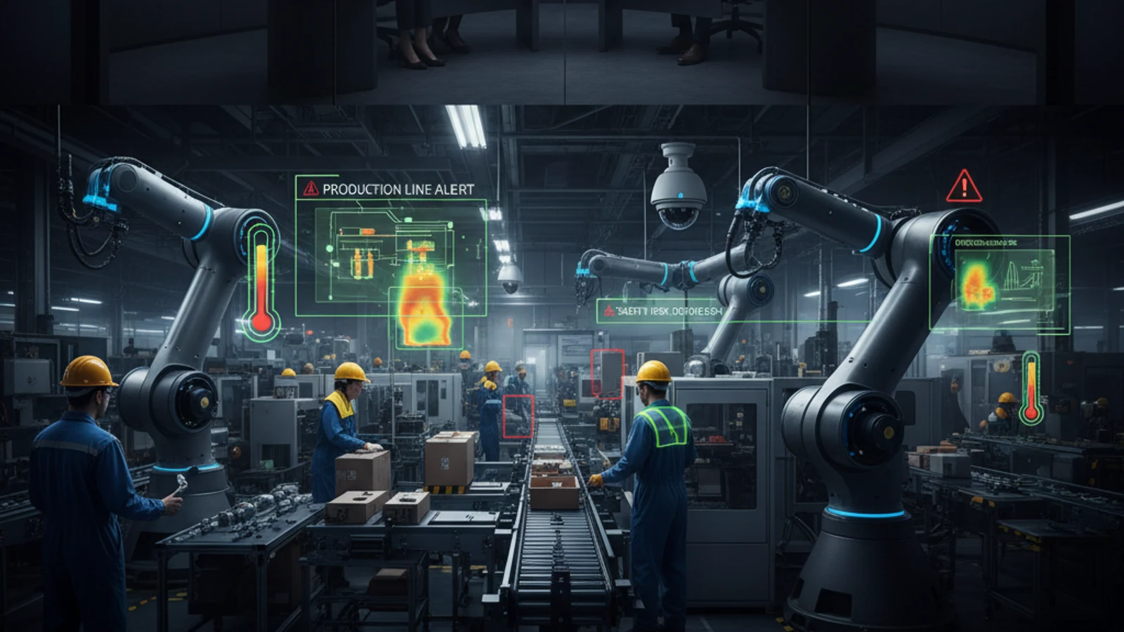 Cinematic manufacturing cloud surveillance visual for Avigilon Alta Alternative | AI Cloud VMS Without Proprietary Lock-In