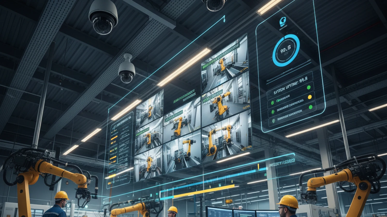 Genetec Alternative | Cloud-First Surveillance Without On-Premises Complexity 1 Cinematic manufacturing cloud surveillance visual for Genetec Alternative | Cloud-First Surveillance Without On-Premises Complexity