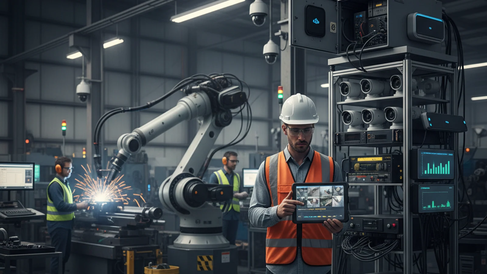 Cinematic manufacturing cloud surveillance visual for Replacing Legacy DVR and NVR Systems with Cloud Surveillance: A Practical Guide