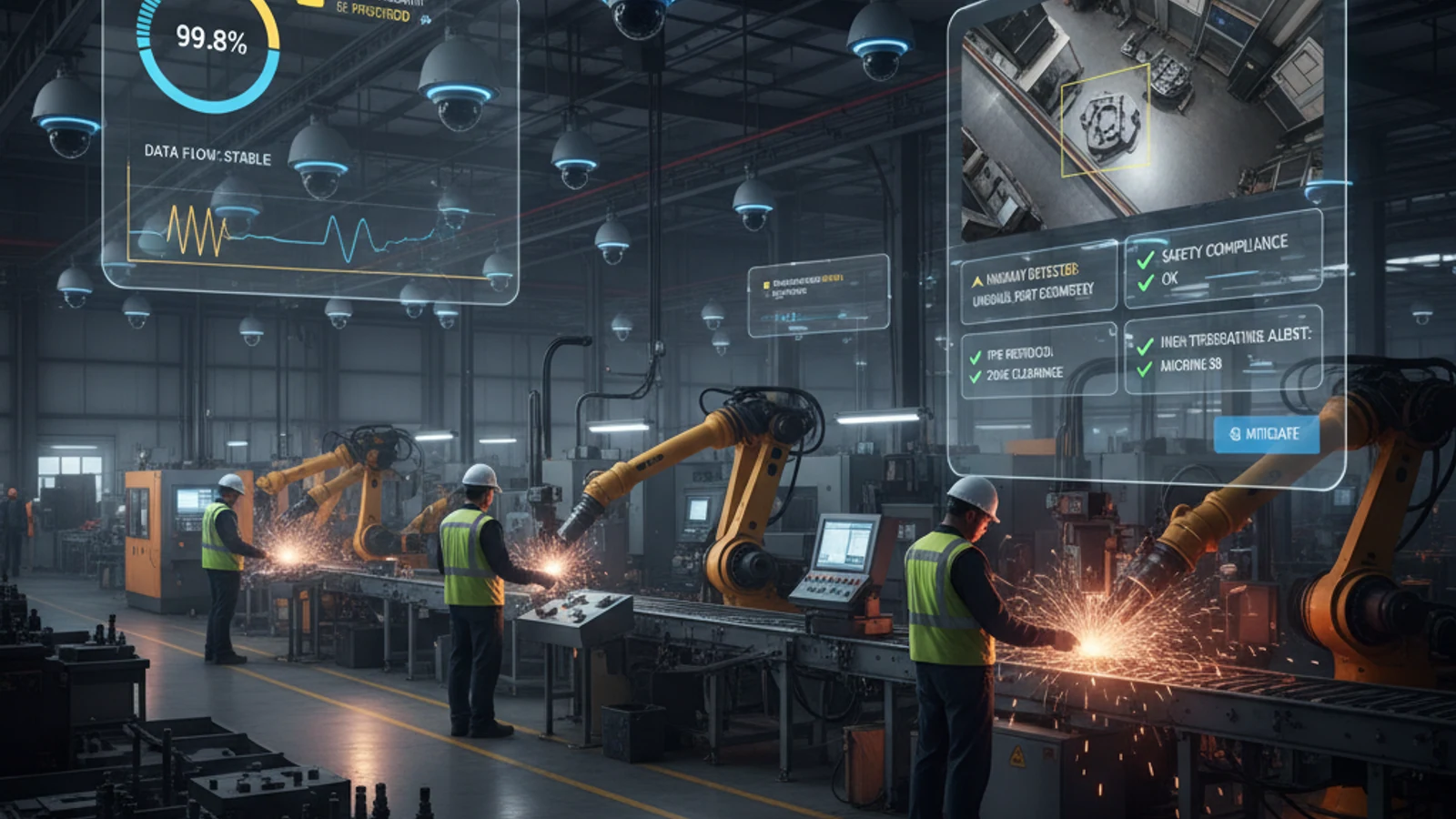 Cinematic manufacturing cloud surveillance visual for Cloud Surveillance Security Risks: What's Real, What's Overstated, and How to Mitigate Both