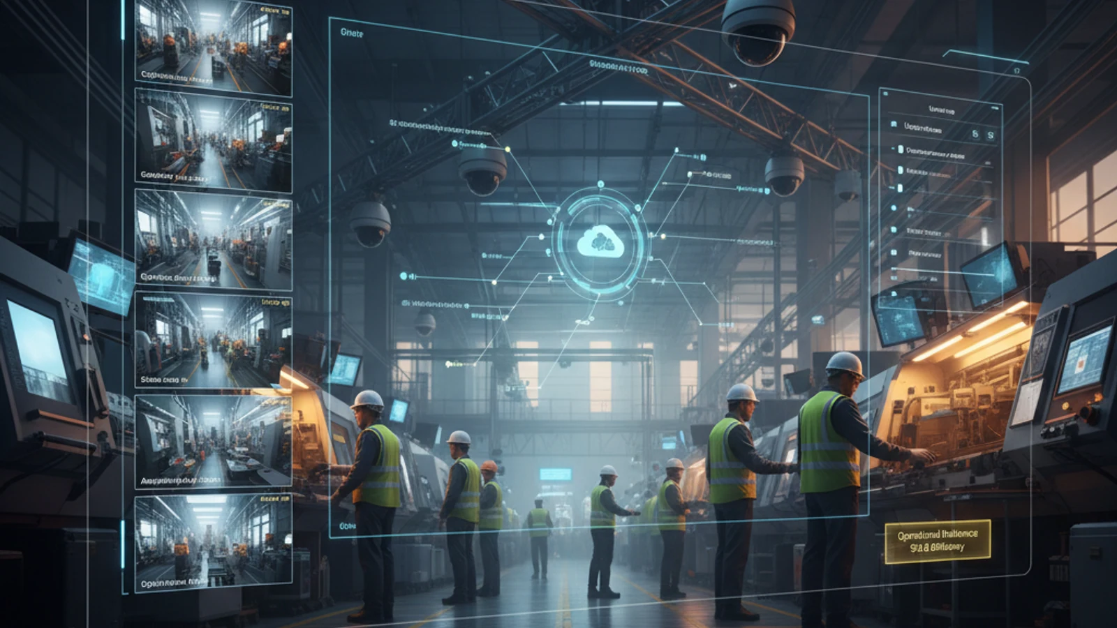 Cinematic manufacturing cloud surveillance visual for Why Proprietary Security Systems Are Risky: The Case for Open Surveillance Architecture