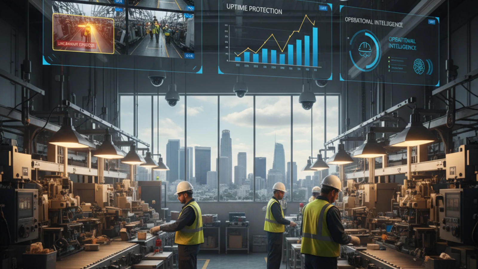 Cinematic manufacturing cloud surveillance visual for AI Cloud Surveillance for Los Angeles and Southern California | Ifovea