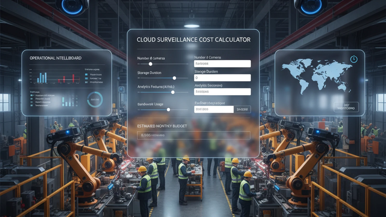 Cloud Surveillance Cost Calculator: Estimate Your Deployment Budget | Ifovea 1 Cinematic manufacturing cloud surveillance visual for Cloud Surveillance Cost Calculator: Estimate Your Deployment Budget | Ifovea