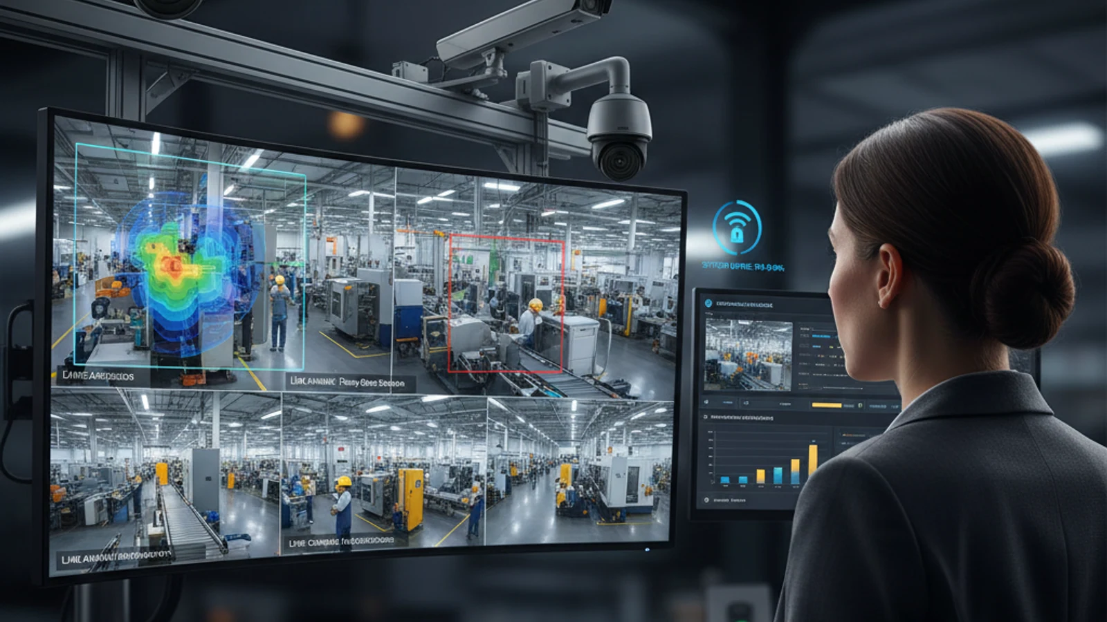 Cinematic manufacturing cloud surveillance visual for Axis Cameras With Cloud VMS: Migration Guide and Compatibility | Ifovea