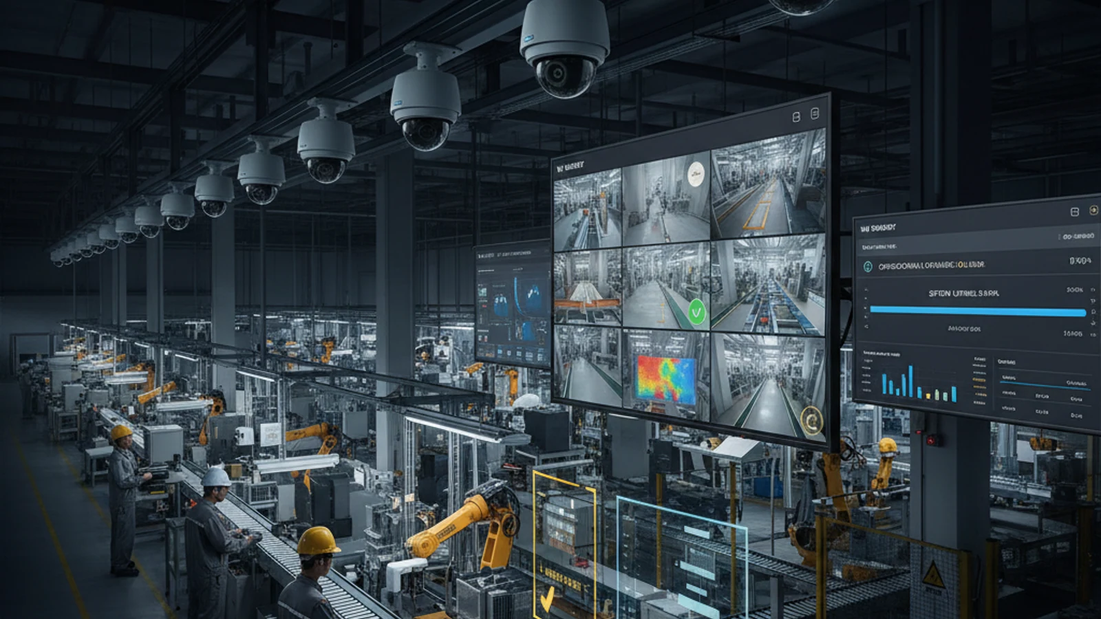 Cinematic manufacturing cloud surveillance visual for Hanwha Cameras With Cloud VMS: Wisenet to Ifovea Migration Guide | Ifovea