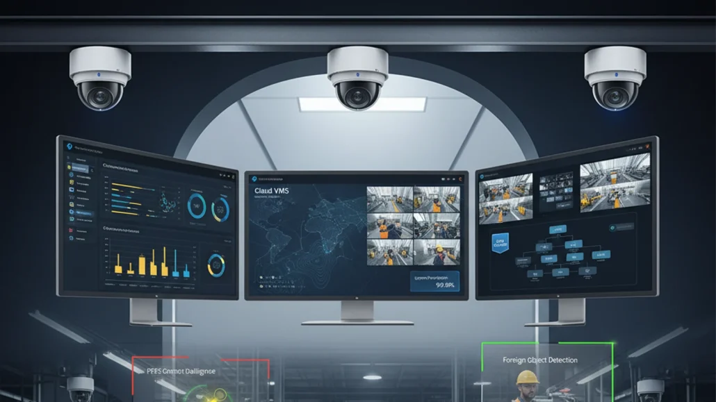 Uniview Cameras With Cloud VMS: ONVIF Compatibility and Migration Guide | Ifovea 8 Uniview cameras connecting to iFovea cloud VMS platform via ONVIF for cloud video management and AI analytics