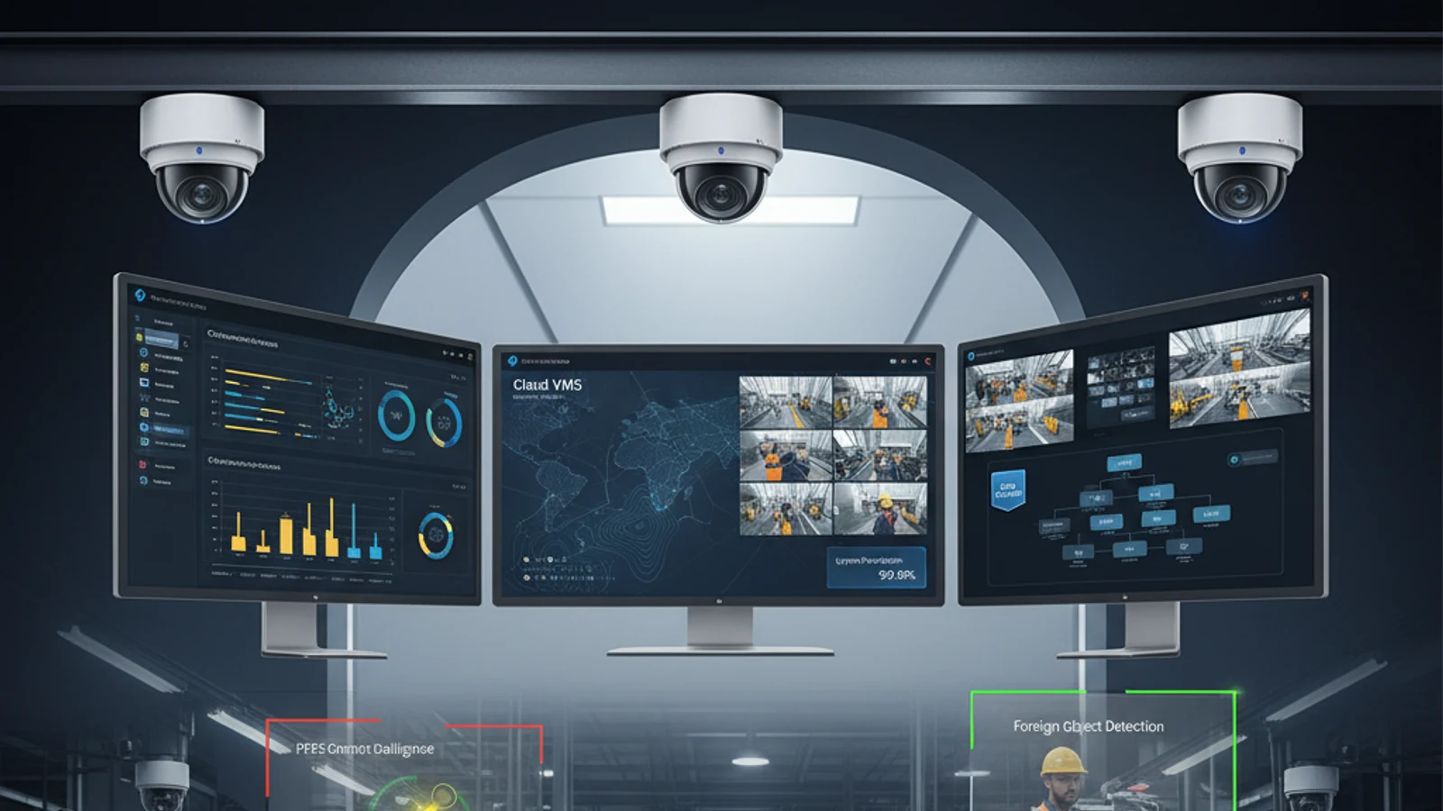 Cinematic manufacturing cloud surveillance visual for Uniview Cameras With Cloud VMS: ONVIF Compatibility and Migration Guide | Ifovea