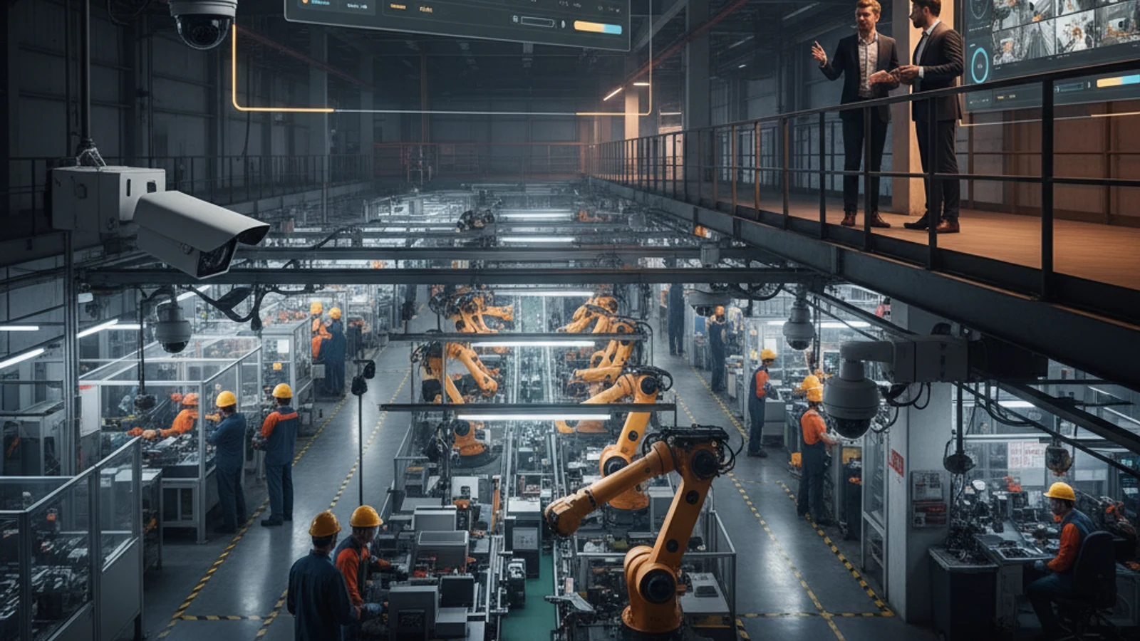 Migrate From Avigilon to Cloud VMS With Camera Reuse Planning 1 Cinematic manufacturing cloud surveillance visual for Migrate From Avigilon to Cloud VMS With Camera Reuse Planning