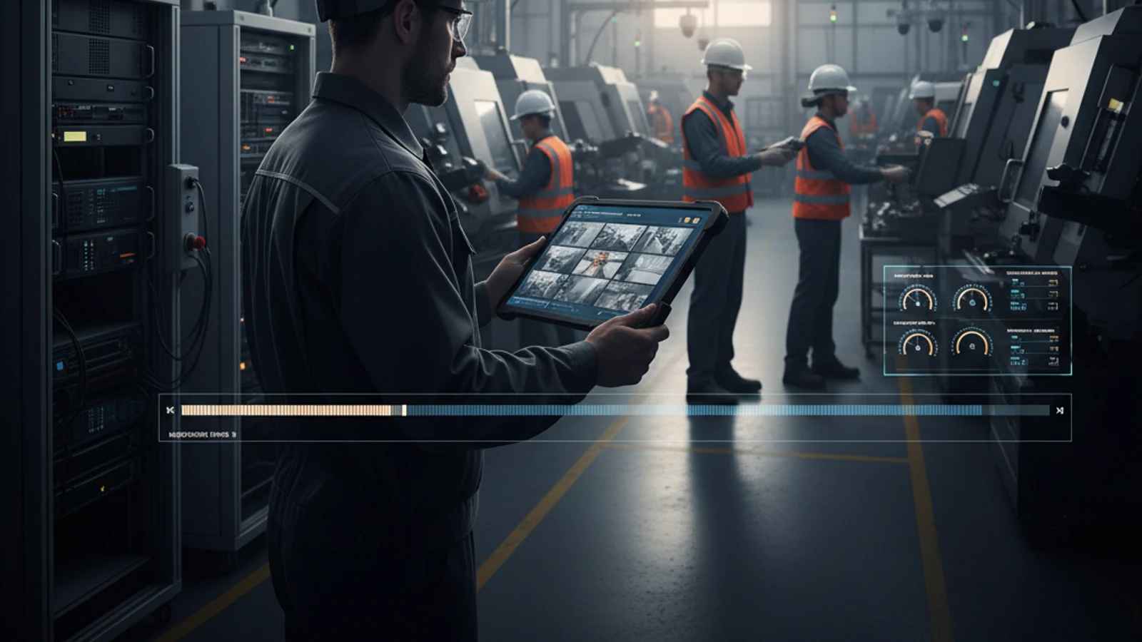 Cinematic manufacturing cloud surveillance visual for Multi-Site VMS Migration Checklist for Enterprise Operations Teams