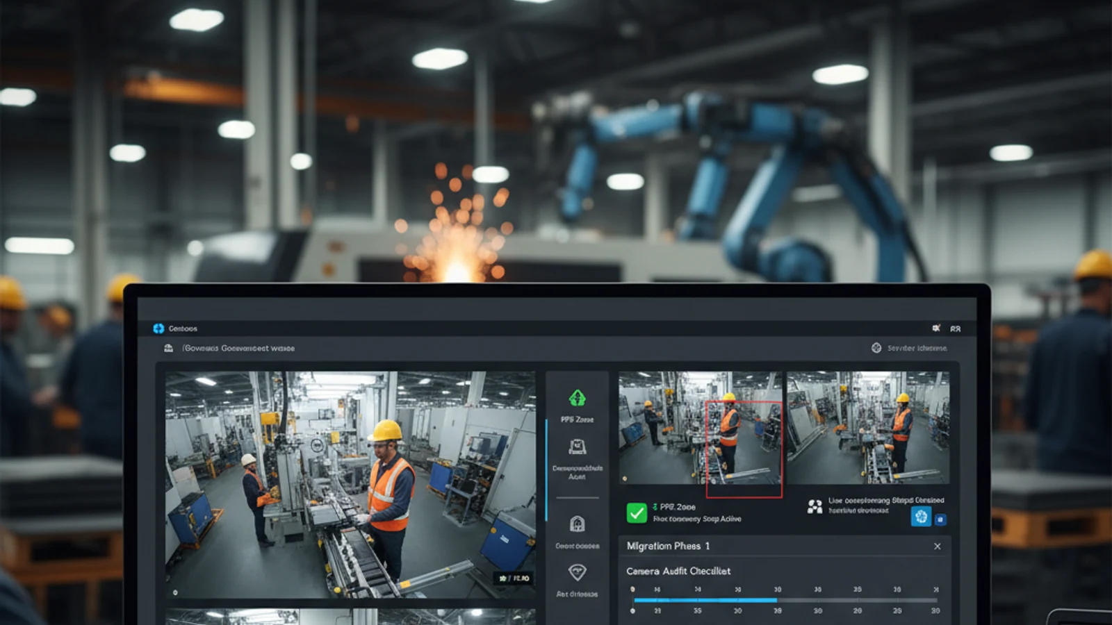 Cinematic manufacturing cloud surveillance visual for Camera Infrastructure Audit Checklist Before Moving to Cloud VMS