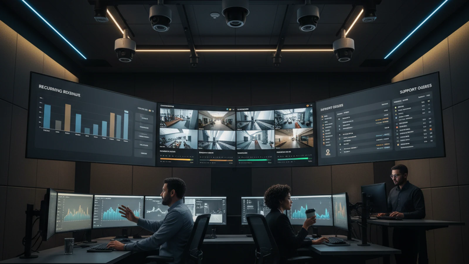 Cinematic enterprise physical security cloud surveillance visual for How to Customize Portal Logo & Theme