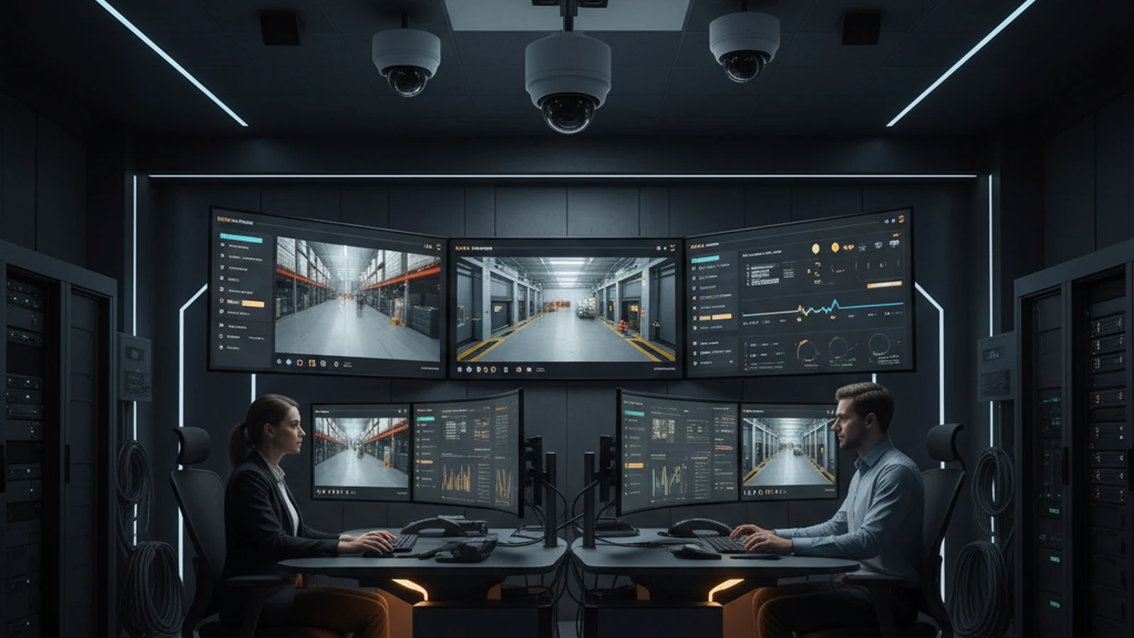 Cinematic enterprise physical security cloud surveillance visual for Contact Us