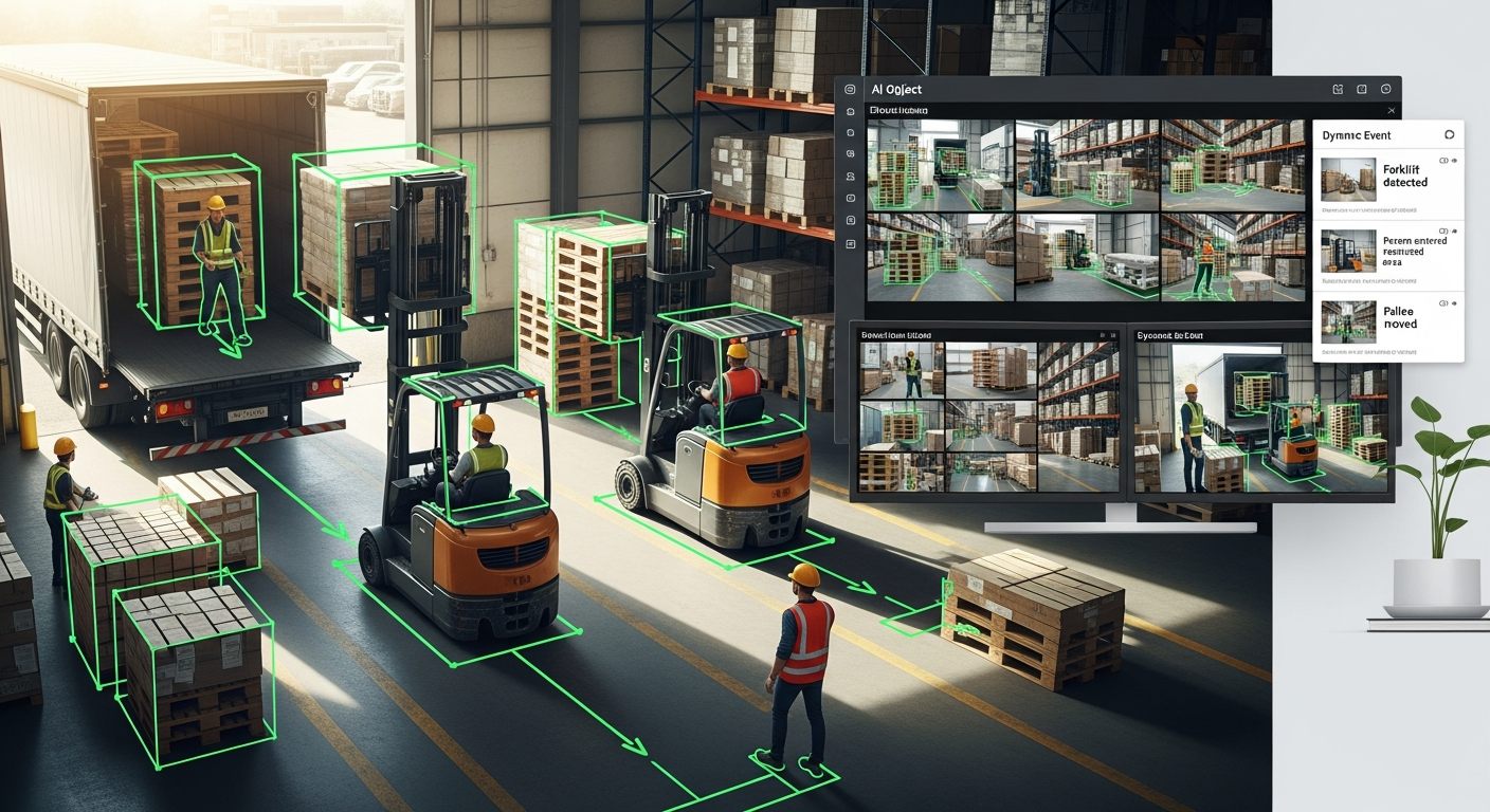 Object Detection Video Analytics | AI Object Classification | iFovea 1 iFovea AI object detection analytics in warehouse showing detection overlays