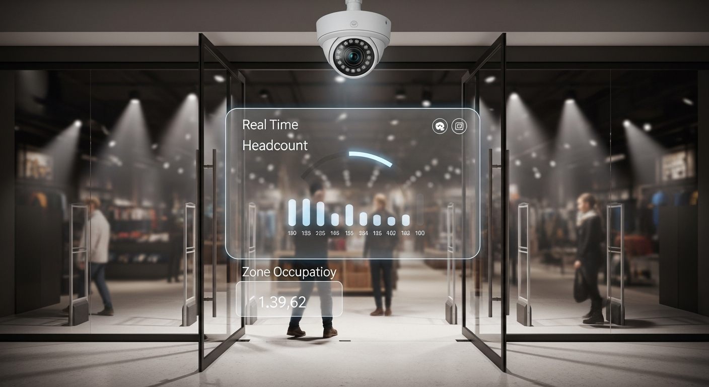 People Counting Video Analytics | AI Occupancy Monitoring | iFovea 1 iFovea people counting video analytics on retail store entrance cameras