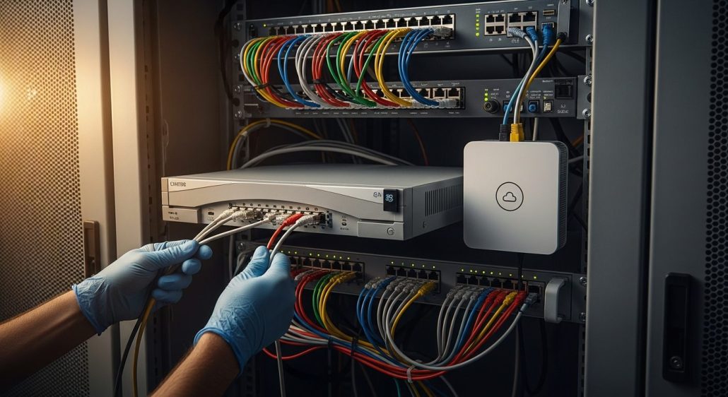 Should You Replace Your NVR Before Replacing Every Camera? 10 Network equipment room showing NVR being replaced with cloud VMS gateway device for IP camera migration