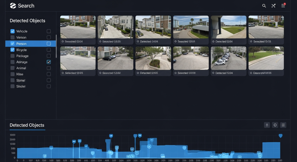 Salient CompleteView Enhanced Search: On-Premise vs. Cloud AI Video Search 1 Enterprise VMS video search dashboard with object detection filtering